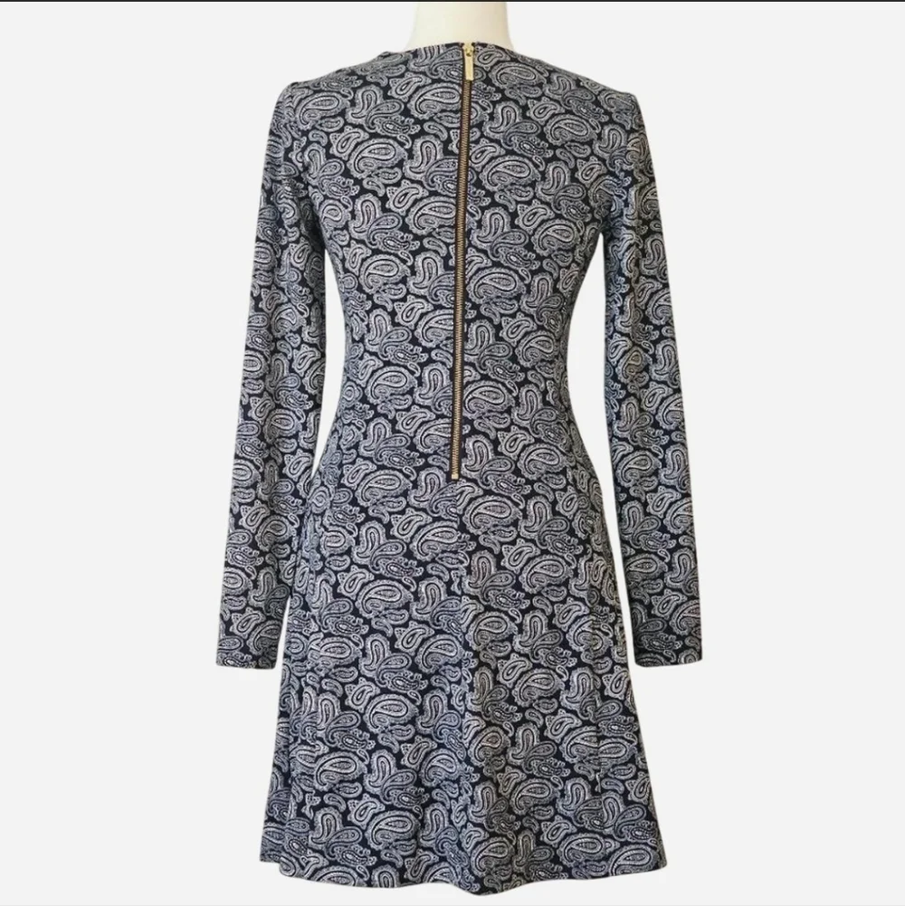 MICHAEL Michael Kors Women's Size 2‎ Navy and White Paisley Long Sleeve Dress